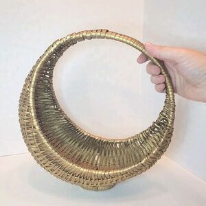 Vintage Handmade Half Moon Woven Basket Gold Cottagecore 12"x13"